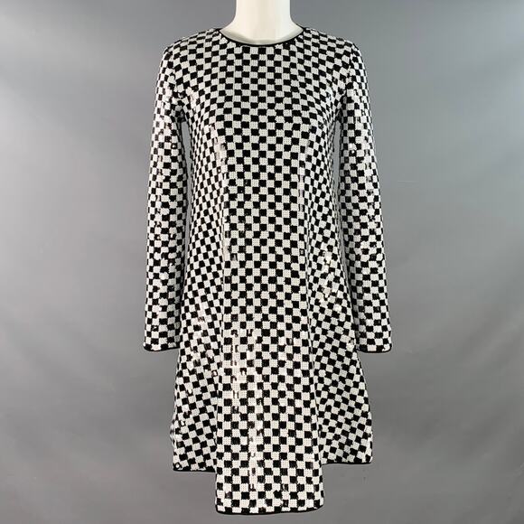 EMPORIO ARMANI Size 4 Black White Polyester Blend Sequined Checkered Dress - Picture 1 of 7